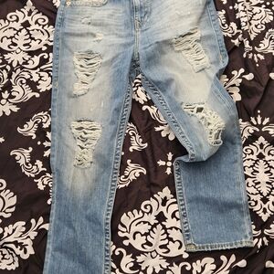 True Religion Light Blue Distressed Ankle Jeans